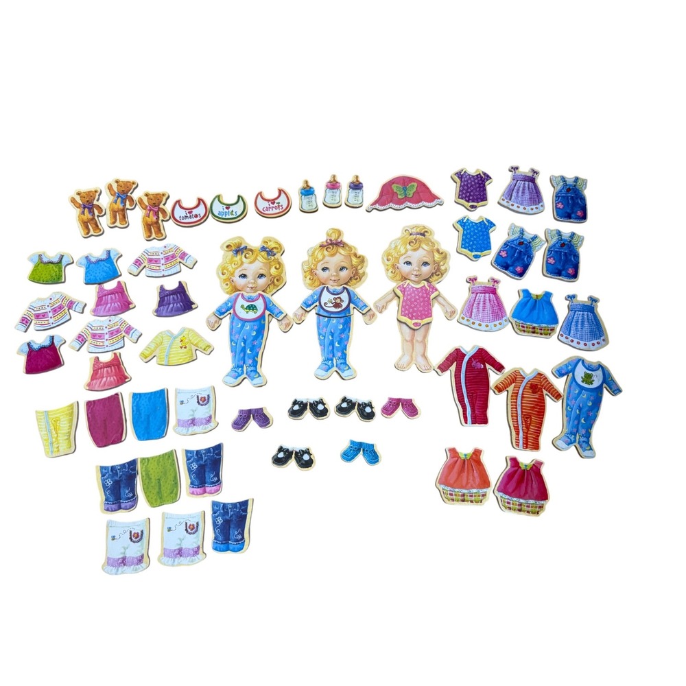 Lot Shure Magnetic Dress Up 3 Dolls Teeny Tiny Quadruplets Triplets accessories